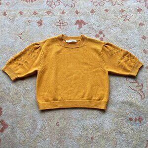 WVN Organic Cotton Wool Puff Sleeve Pointelle Sweater, Golden Orange, Medium